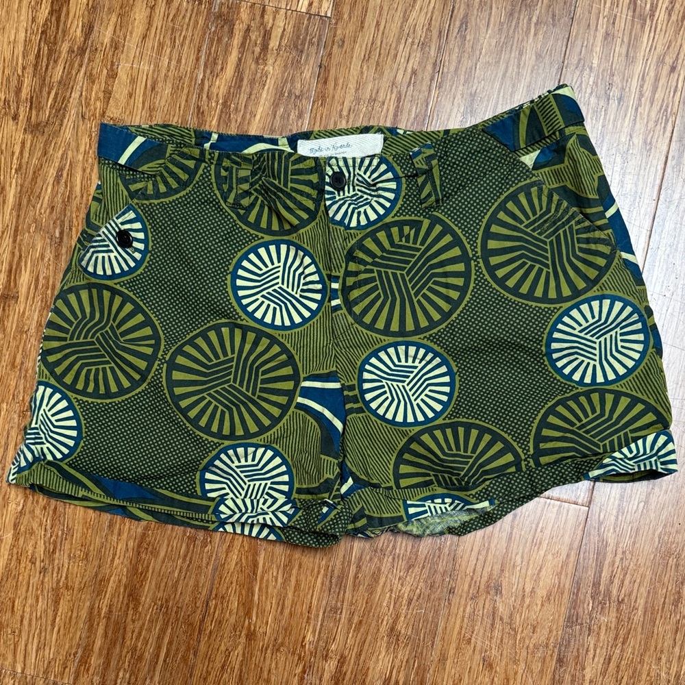 Anthropologie Cotton Green and Blue Patterned Women Shorts